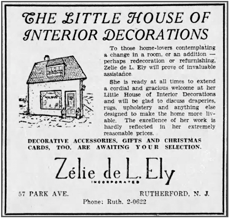 Newspaper ad for Zelie's shop, The Little House of Interior Decorations